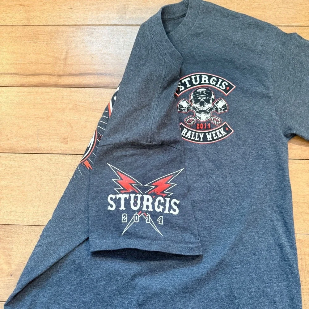 Vintage Hanes Sturgis 2014 74th Anniversary Rally‎ Week Graphic Tee Medium Gray